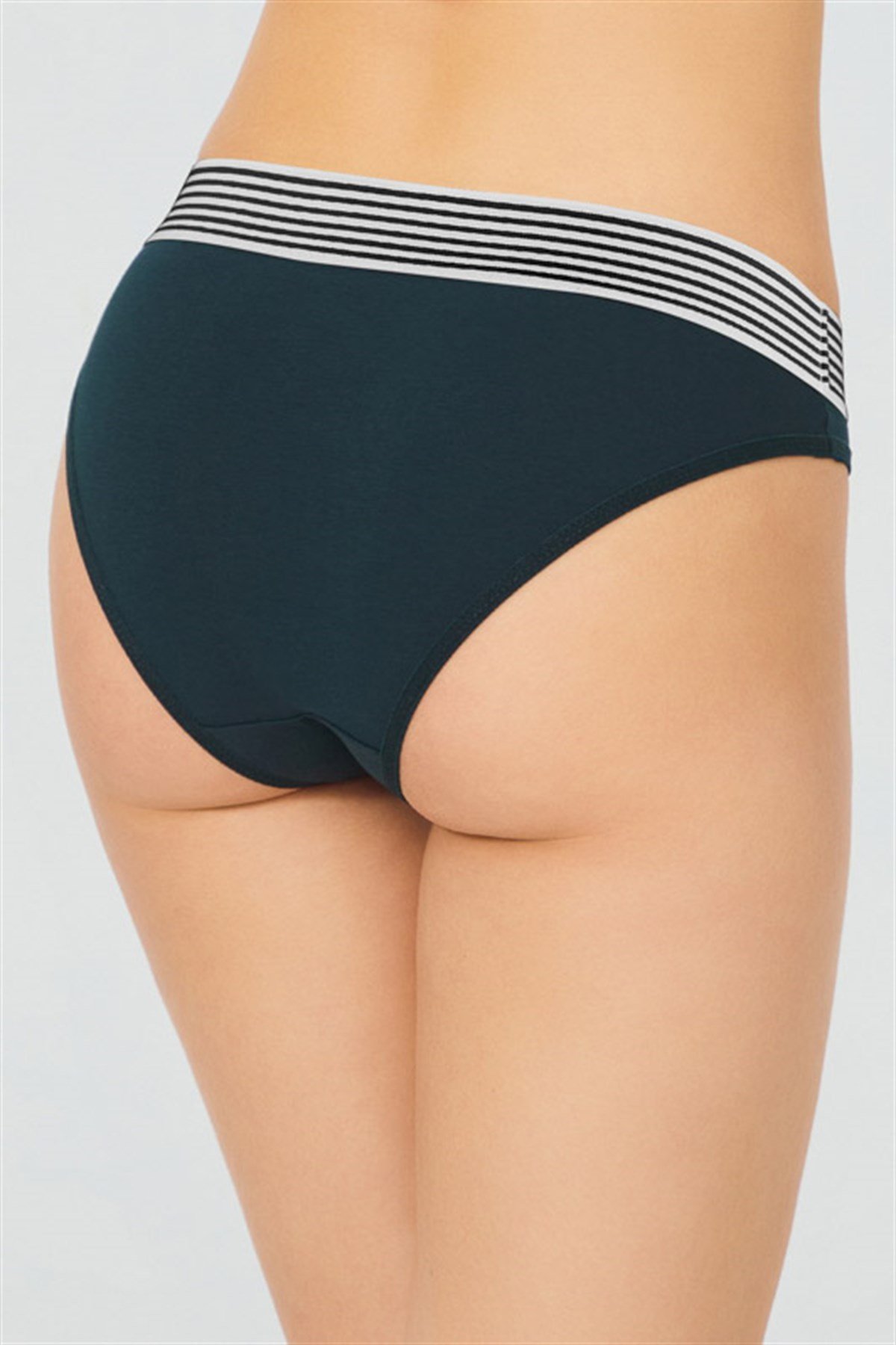 Tenan Yeşili Spor Basic Şerit Lastikli Pamuk Kadın Bikini Külot