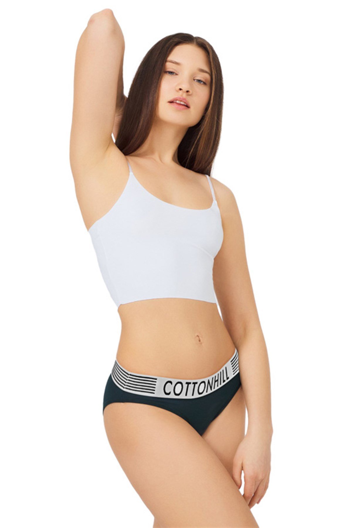 Tenan Yeşili Spor Basic Şerit Lastikli Pamuk Kadın Bikini Külot