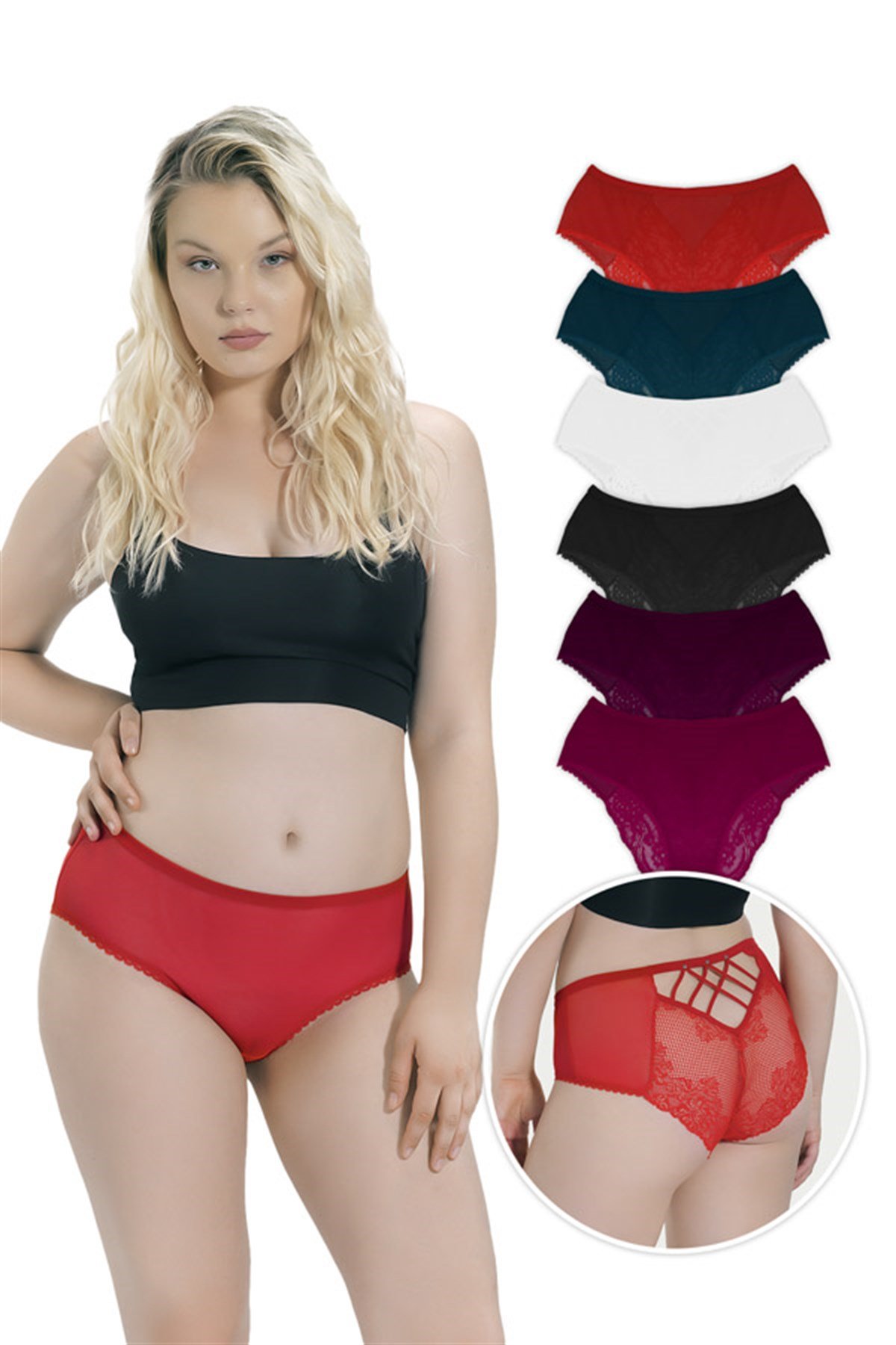 Transparan Dantelli Büyük Beden Kadın Bikini Külot