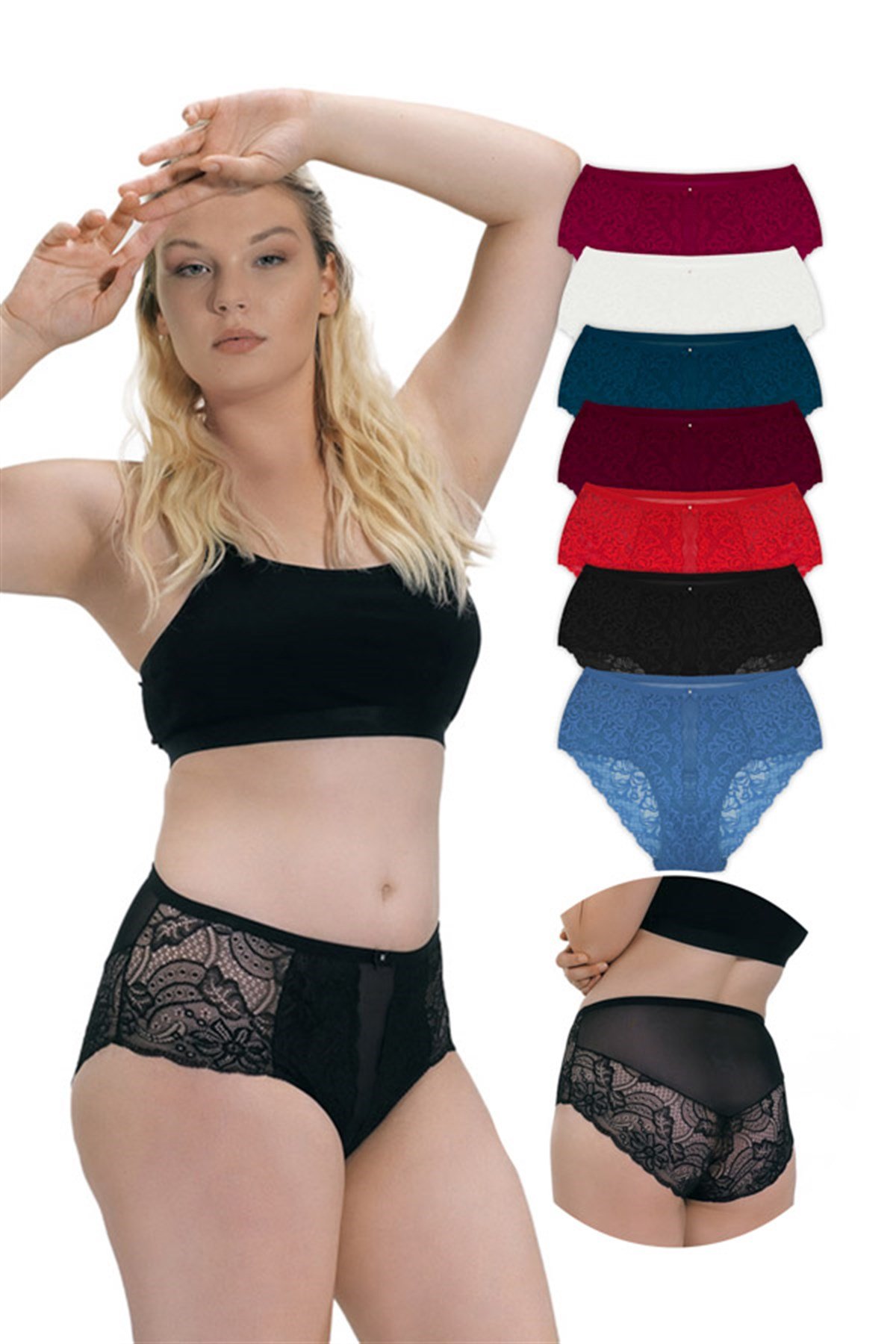 Transparan Dantelli Büyük Beden Kadın Bikini Külot