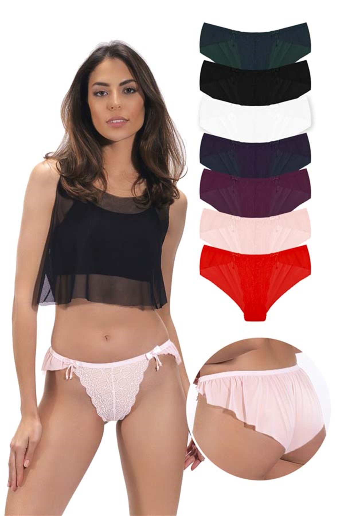 Transparan Dantelli Etekli Tül Kadın Bikini Külot