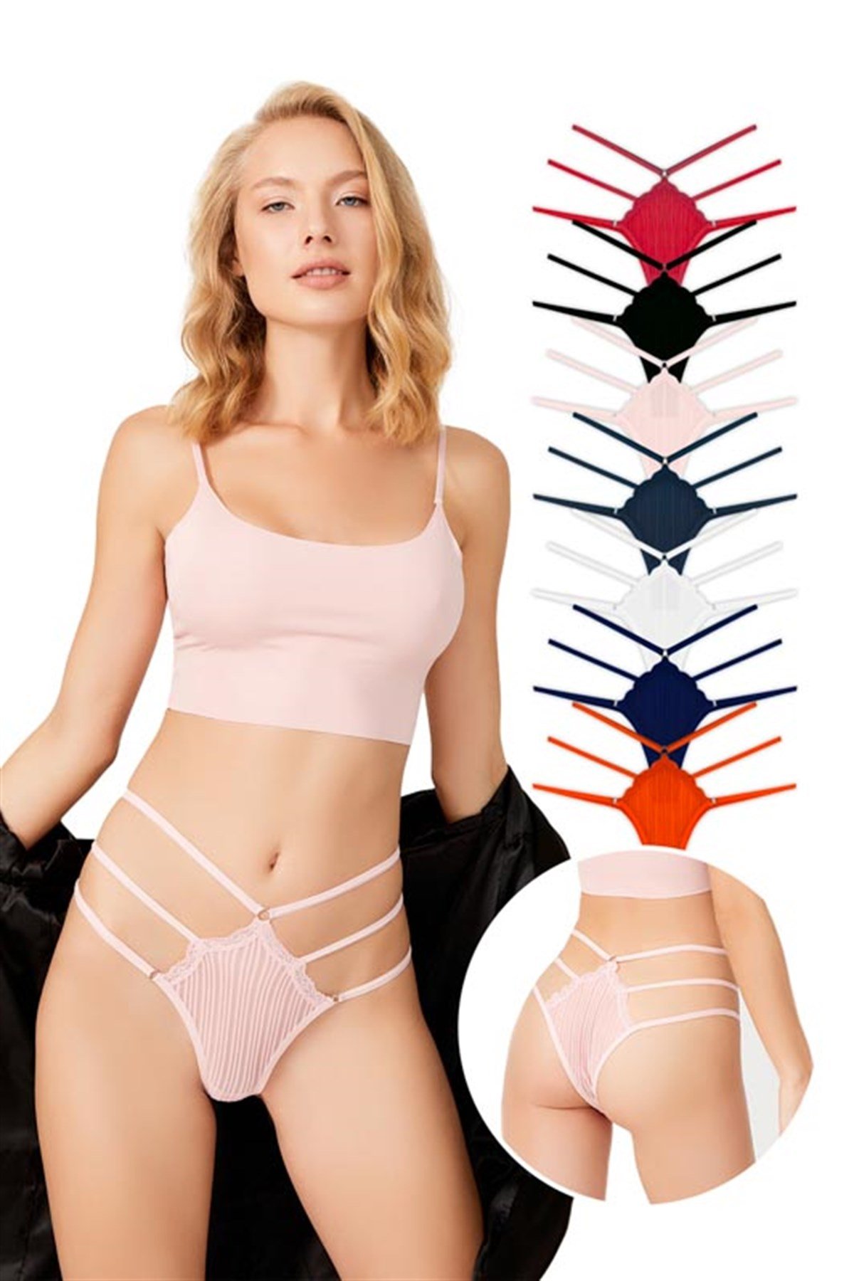 7'li Paket Transparan Tüllü Lastik Detaylı Kadın Brazilian Külot