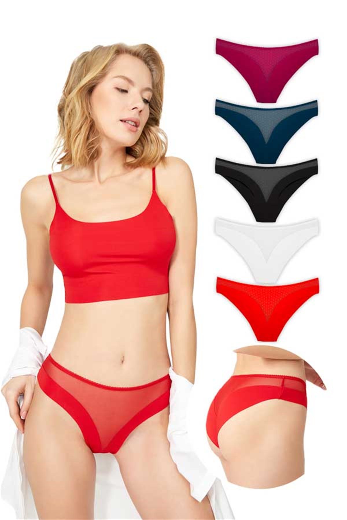 Transparan Tüllü Lazer Kesim Kadın Bikini Külot 5'