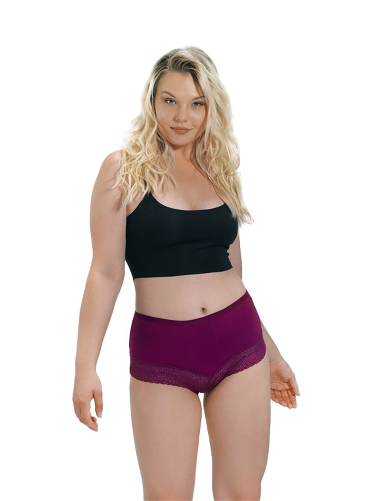 Vişne Dantel Detaylı Yüksek Bel Büyük Beden Kadın Bikini Külot