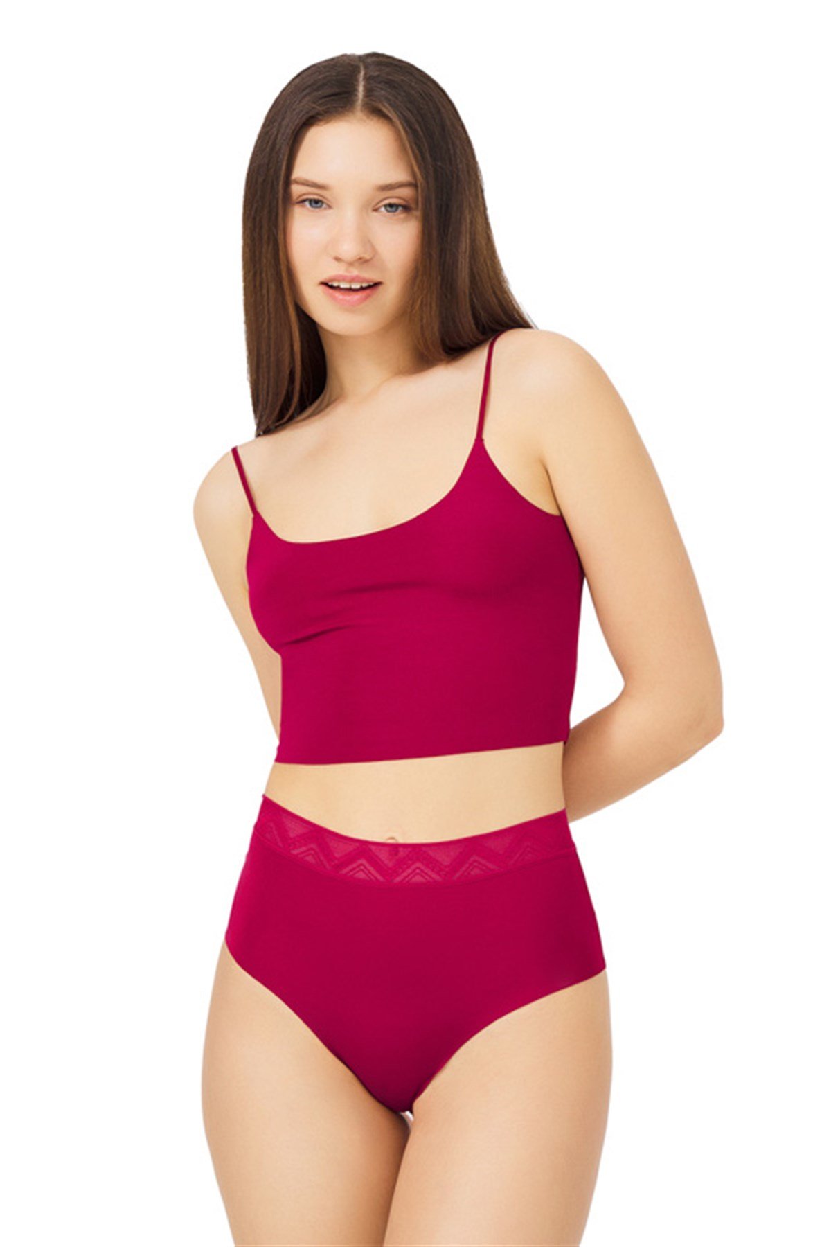 Vişne Desenli Lastikli Yüksek Bel Lazer Kesim Kadın Bikini Külot