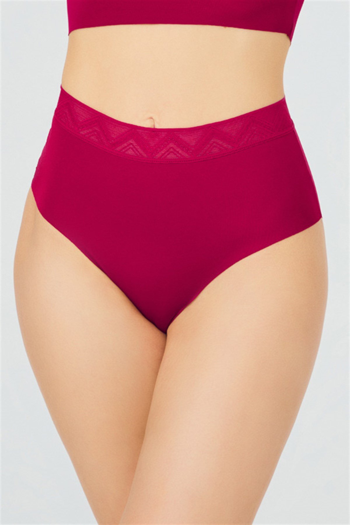 Vişne Desenli Lastikli Yüksek Bel Lazer Kesim Kadın Bikini Külot