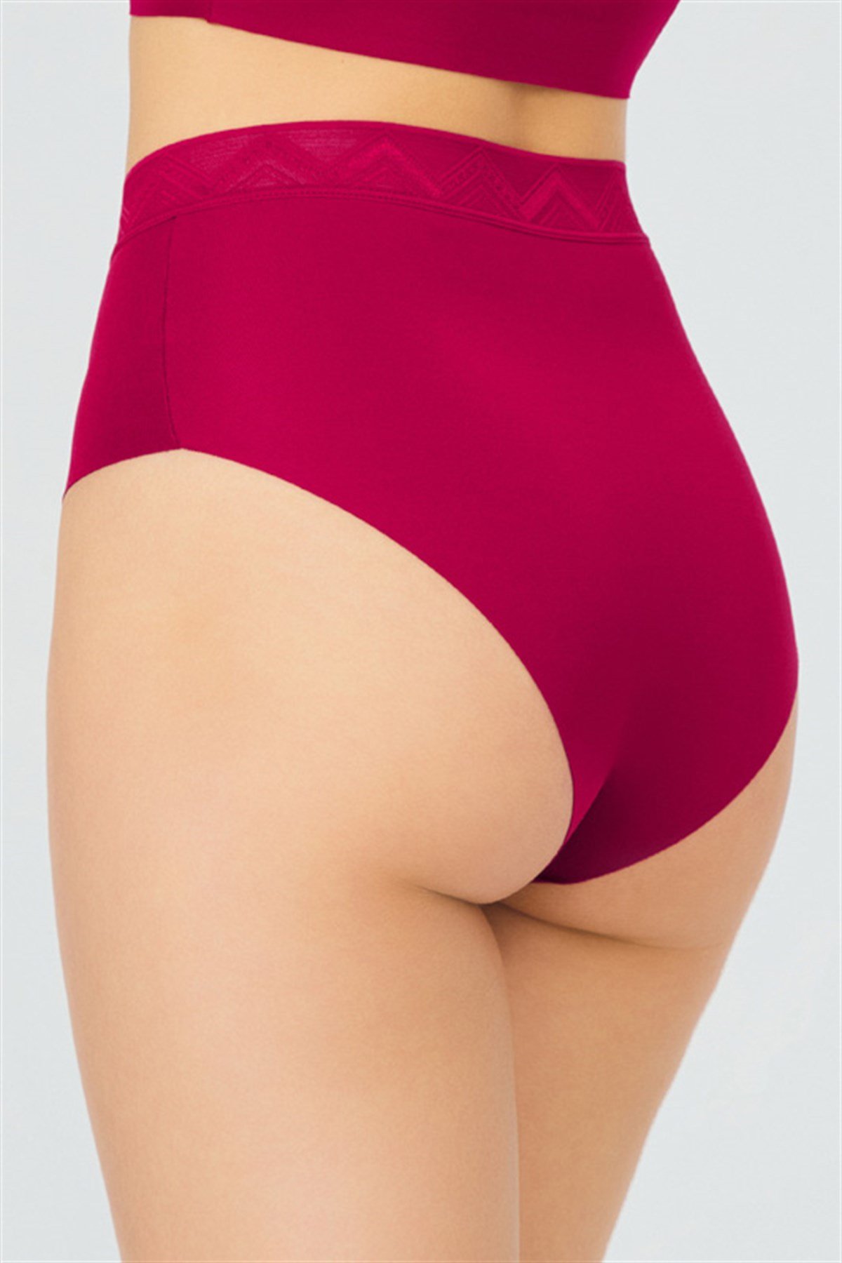 Vişne Desenli Lastikli Yüksek Bel Lazer Kesim Kadın Bikini Külot