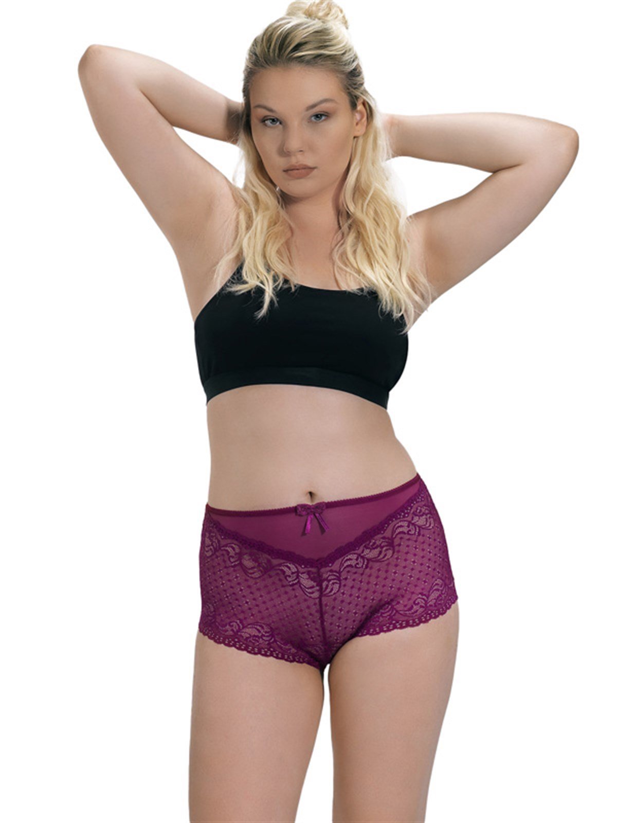 Vişne Transparan Dantelli Esnek Büyük Beden Kadın Bikini Külot