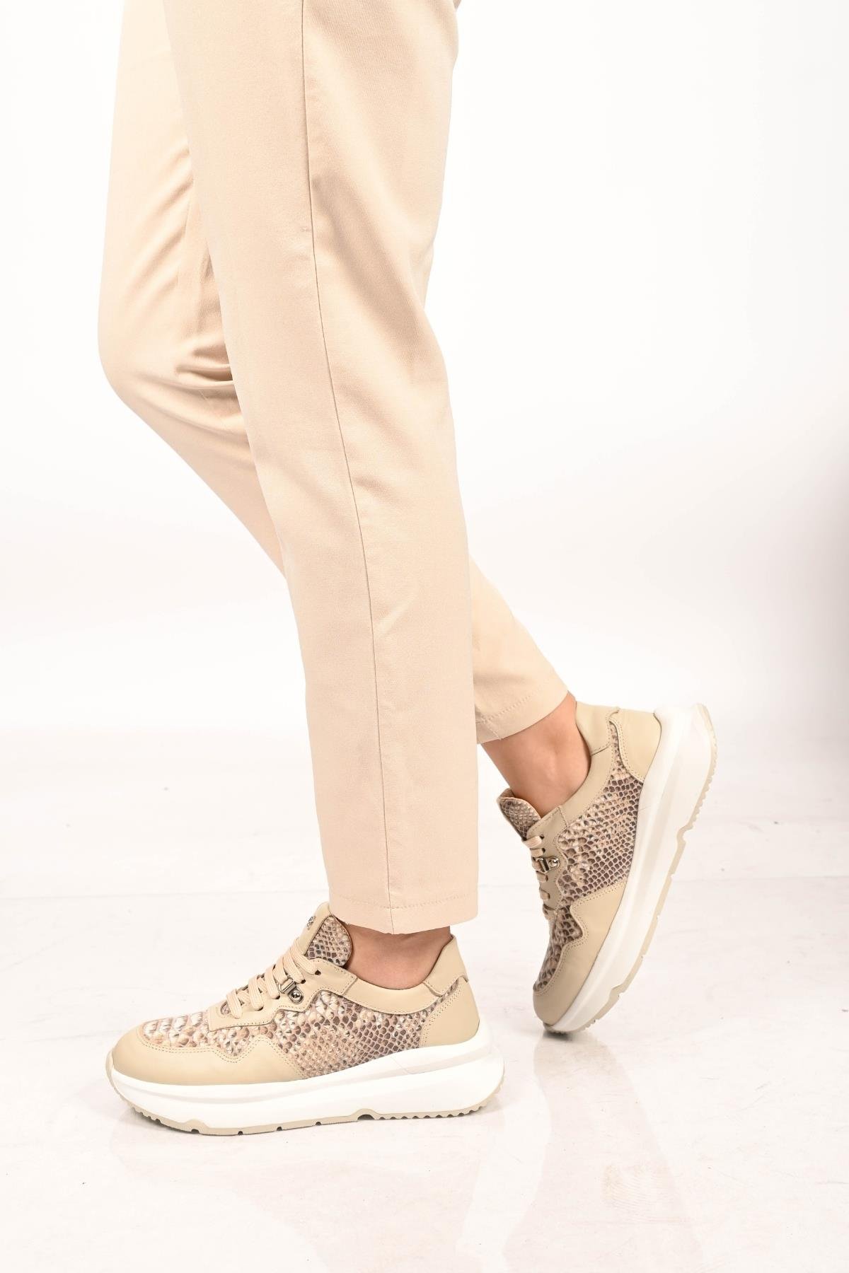 Bestello Bağcıklı Eva Taban Hakiki Deri Sneaker 101-8065-10 Kadın Ayakkabı101-8065-10_BEJ_36Sneaker