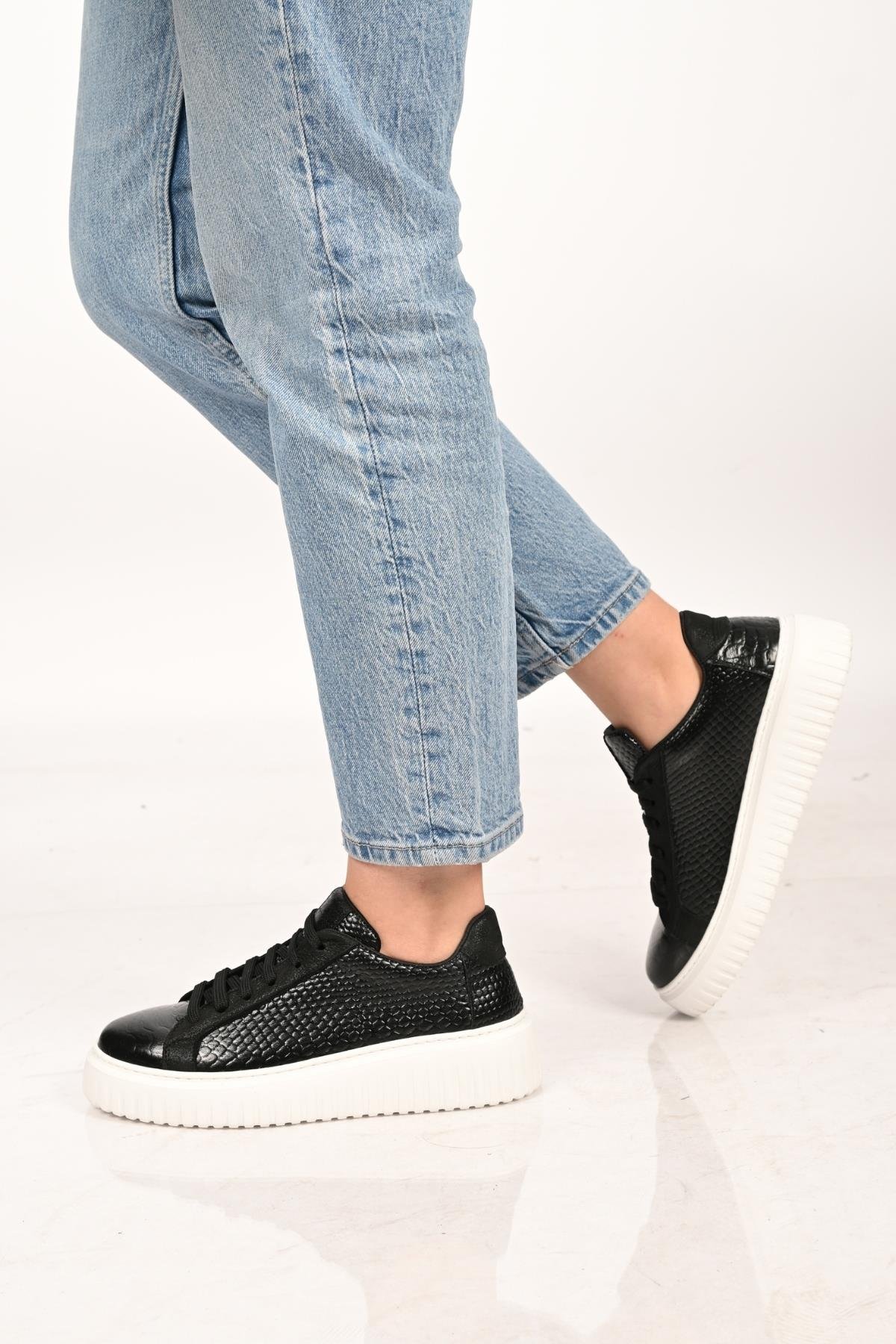 Bestello Bağcıklı Eva Taban Hakiki Deri Sneaker 101-4406-01 Kadın Ayakkabı101-4406-01_SIYAH ANAK_36Sneaker