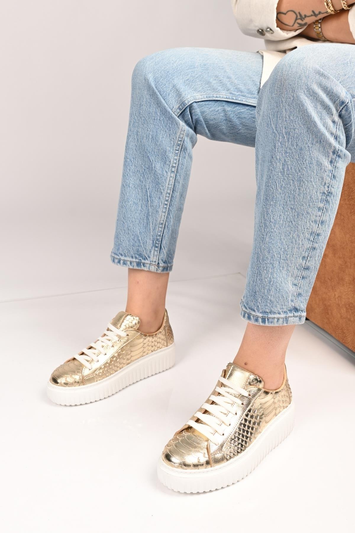 Bestello Bağcıklı Eva Taban Hakiki Deri Sneaker 101-4406-01 Kadın Ayakkabı101-4406-01_ALTIN ANAK_36Sneaker