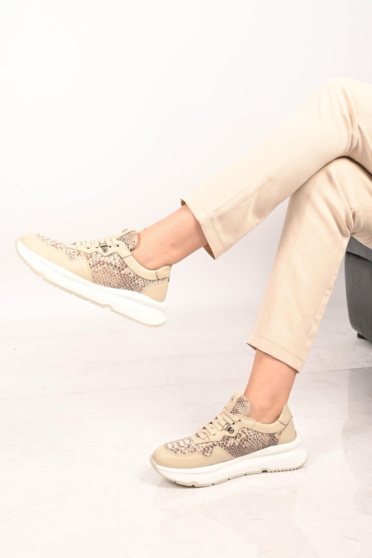 Bestello Bağcıklı Eva Taban Hakiki Deri Sneaker 101-8065-10 Kadın Ayakkabı101-8065-10_BEJ_36Sneaker