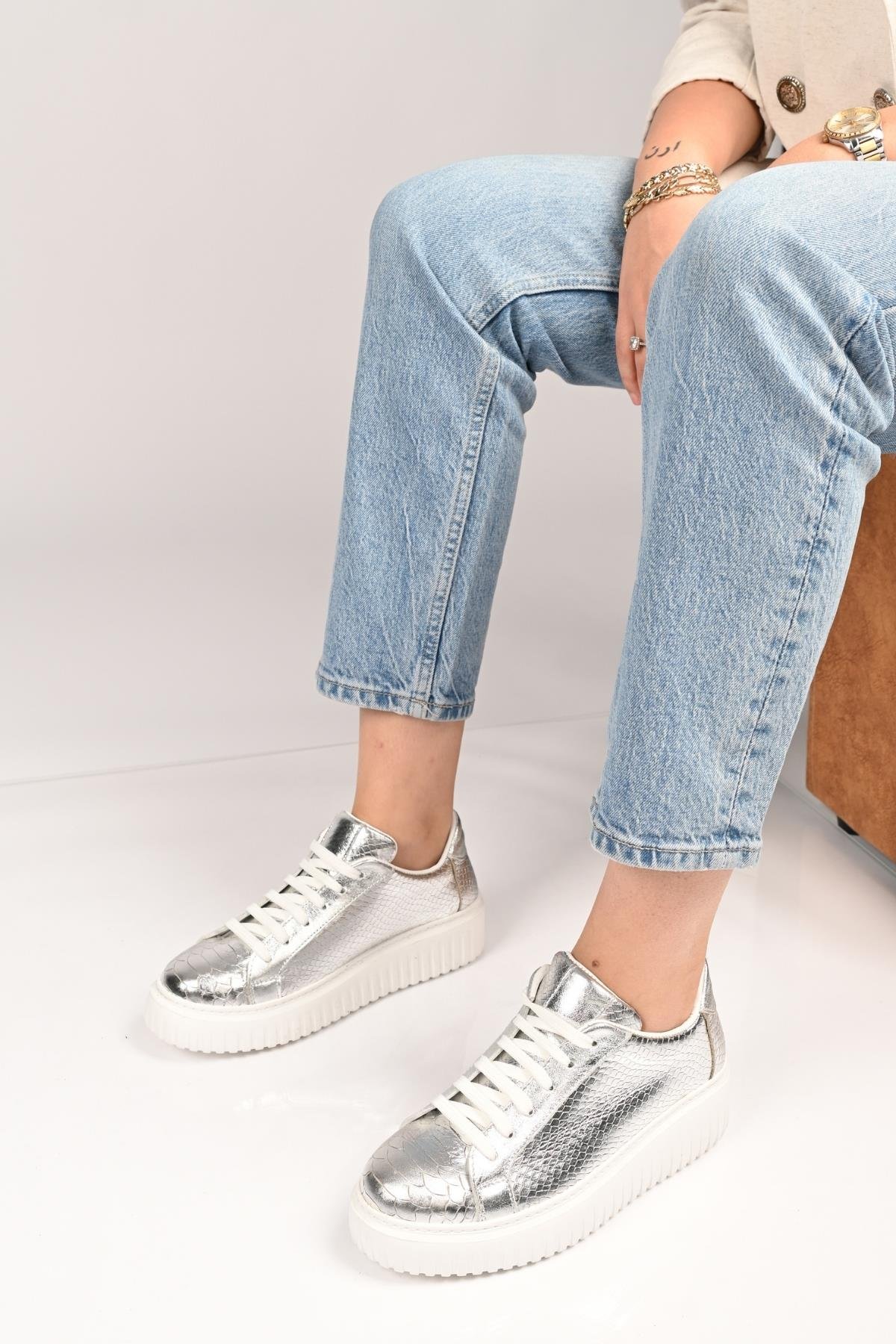 Bestello Bağcıklı Eva Taban Hakiki Deri Sneaker 101-4406-01 Kadın Ayakkabı101-4406-01_GUMUS ANAK_36Sneaker