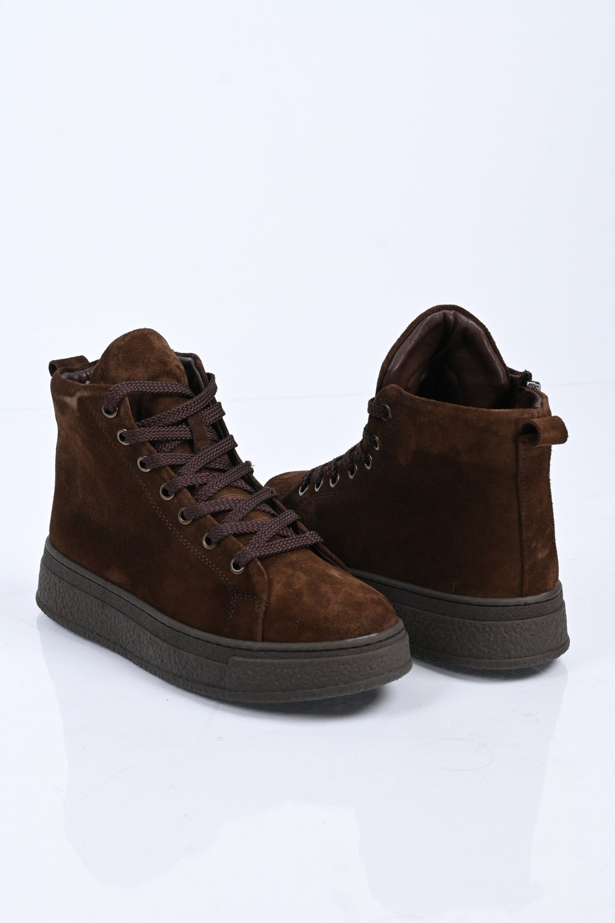 Bestello Bağcıklı Fermuarlı Hakiki Deri Kısa Bot 341-3008 Kadın Bot341-3008_KAHVE SUET_36Casual Boots