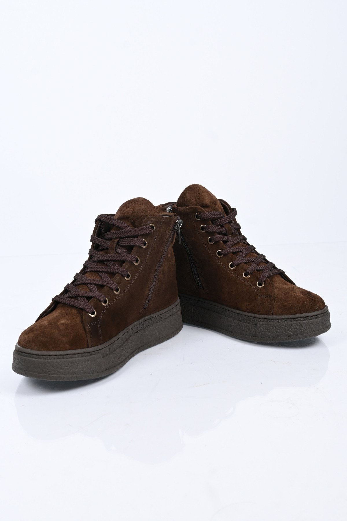 Bestello Bağcıklı Fermuarlı Hakiki Deri Kısa Bot 341-3008 Kadın Bot341-3008_KAHVE SUET_36Casual Boots