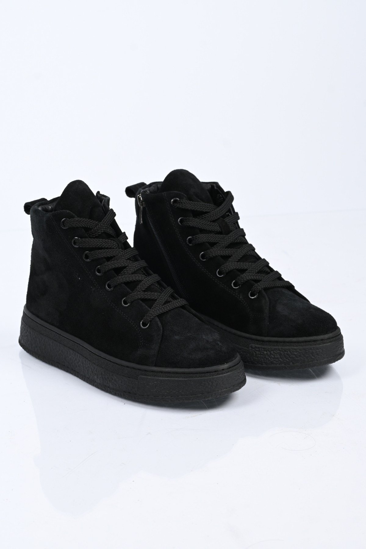 Bestello Bağcıklı Fermuarlı Hakiki Deri Kısa Bot 341-3008 Kadın Bot341-3008_SIYAH SUET_36Casual Boots
