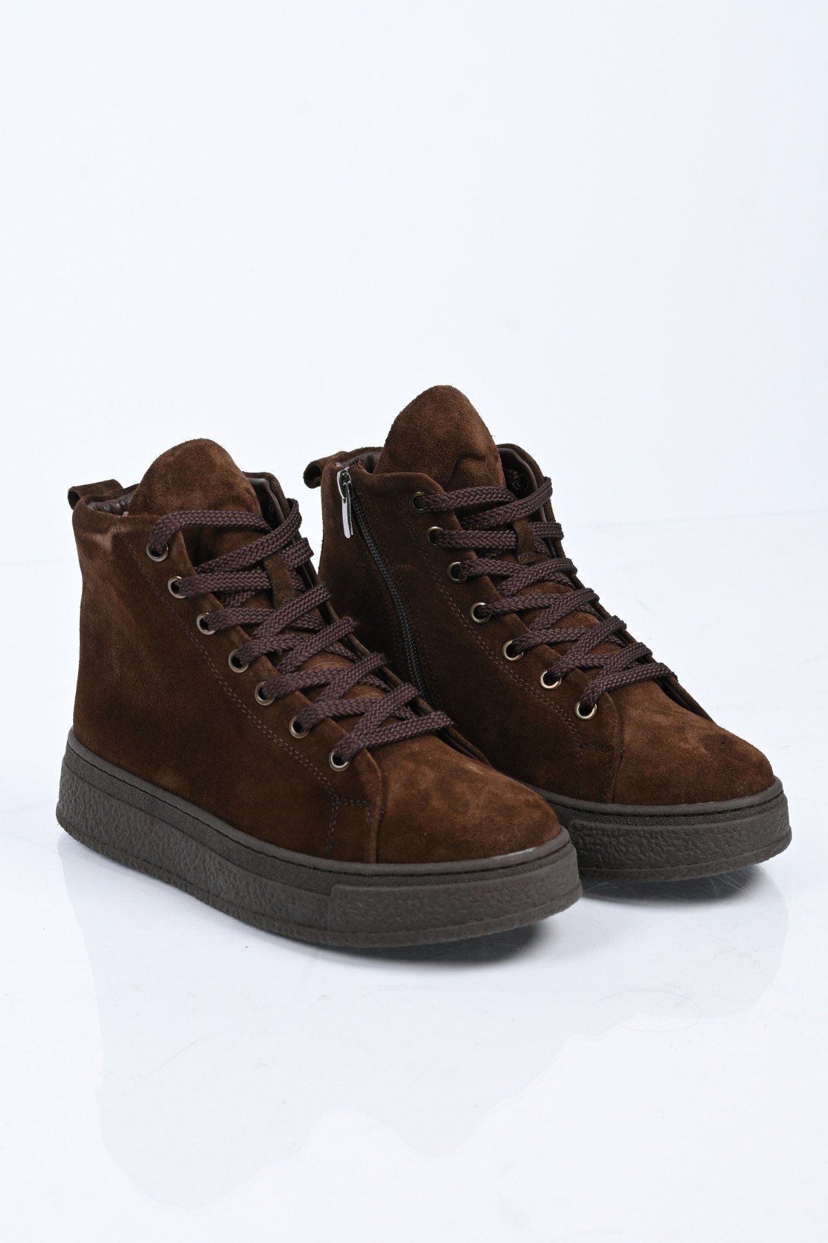 Bestello Bağcıklı Fermuarlı Hakiki Deri Kısa Bot 341-3008 Kadın Bot341-3008_KAHVE SUET_36Casual Boots