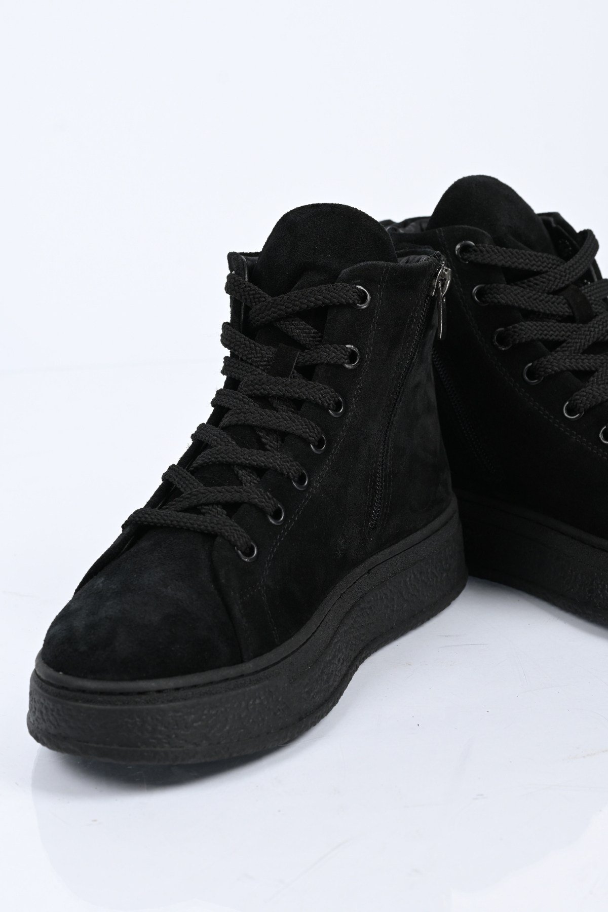 Bestello Bağcıklı Fermuarlı Hakiki Deri Kısa Bot 341-3008 Kadın Bot341-3008_SIYAH SUET_36Casual Boots