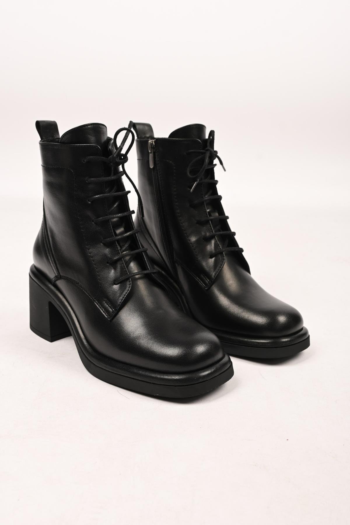 Bestello Bağcıklı Fermuarlı Termo Taban Hakiki Deri Topuklu Bot 336-1233 Kadın Bot336-1233_SIYAH_36Heeled Boots