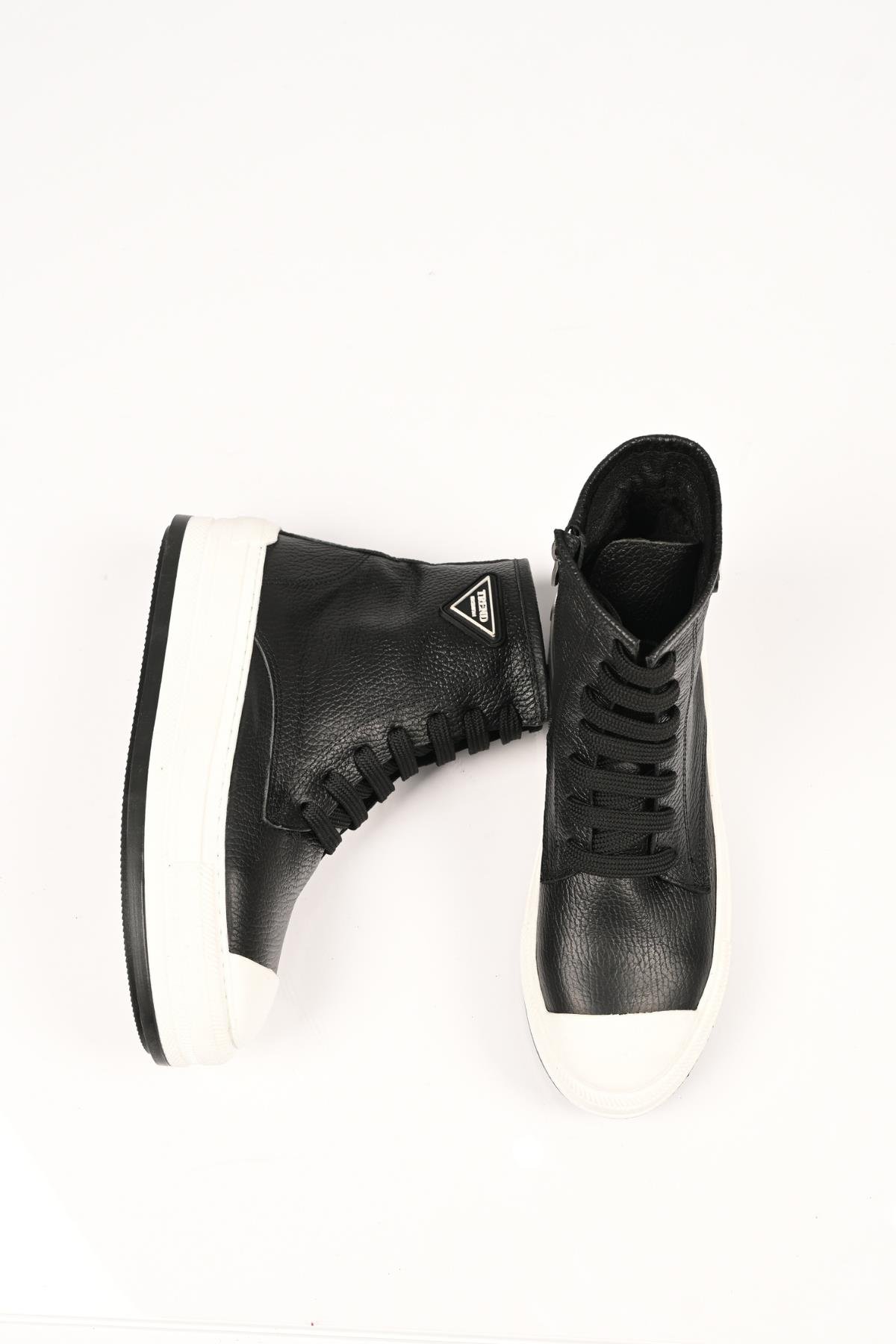 Bestello Bağcıklı Fermuarlı Termo Taban Hakiki Deri Düz Bot 101-23028-02 Kadın Bot101-23028-02_SIYAH_36Casual Boots