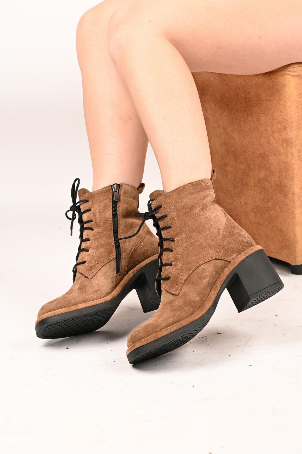 Bestello Bağcıklı Fermuarlı Termo Taban Hakiki Deri Topuklu Bot 336-1233 Kadın Bot336-1233_TARCINSUET_36Heeled Boots