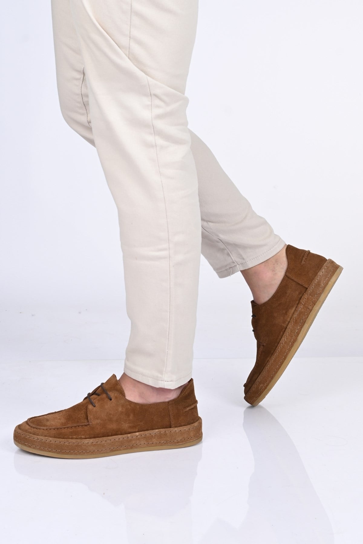 Bestello Bağcıklı Kauçuk Taban Hakiki Deri Loafer174-1875 Erkek Ayakkabı174-1875_TABA SUET_40Loafers