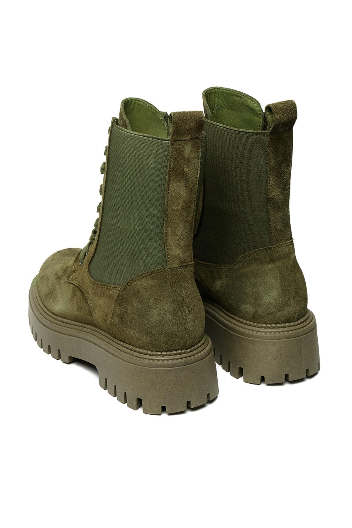 Bestello Bağcıklı Lastikli Termo Taban Düz Bot 332-8030 Kadın Bot332-8030_HAKI SUET_36Casual Boots