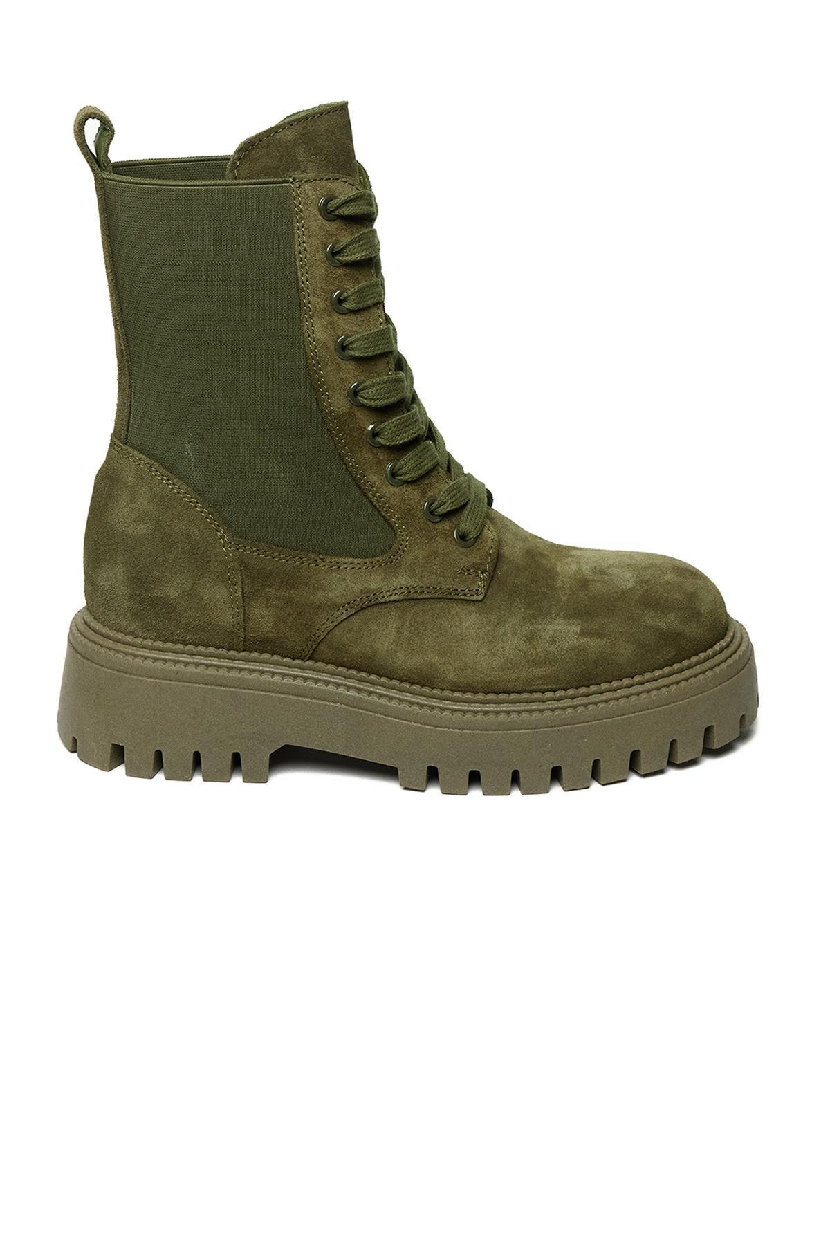 Bestello Bağcıklı Lastikli Termo Taban Düz Bot 332-8030 Kadın Bot332-8030_HAKI SUET_36Casual Boots