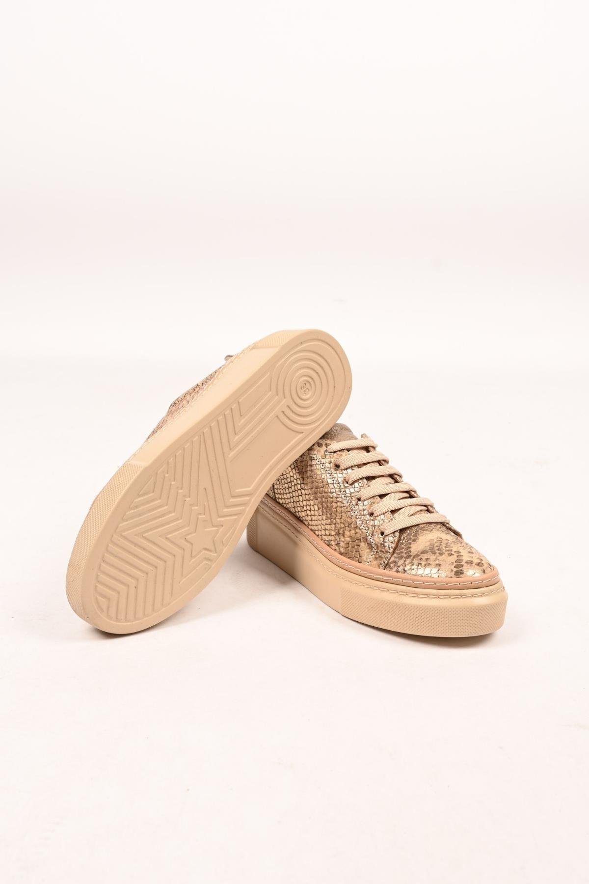 Bestello Bağcıklı Poli Taban Hakiki Deri Casual 334-5022-39 Kadın Ayakkabı334-5022-39_BEJ YILAN_36Casuals