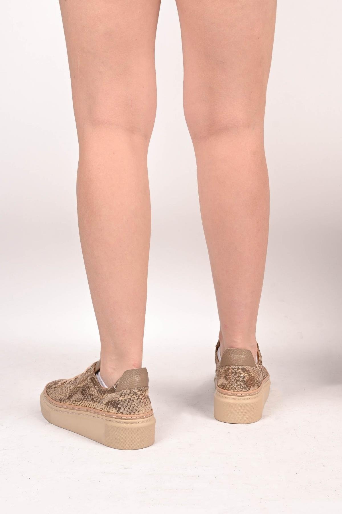 Bestello Bağcıklı Poli Taban Hakiki Deri Casual 334-5022-39 Kadın Ayakkabı334-5022-39_BEJ YILAN_36Casuals