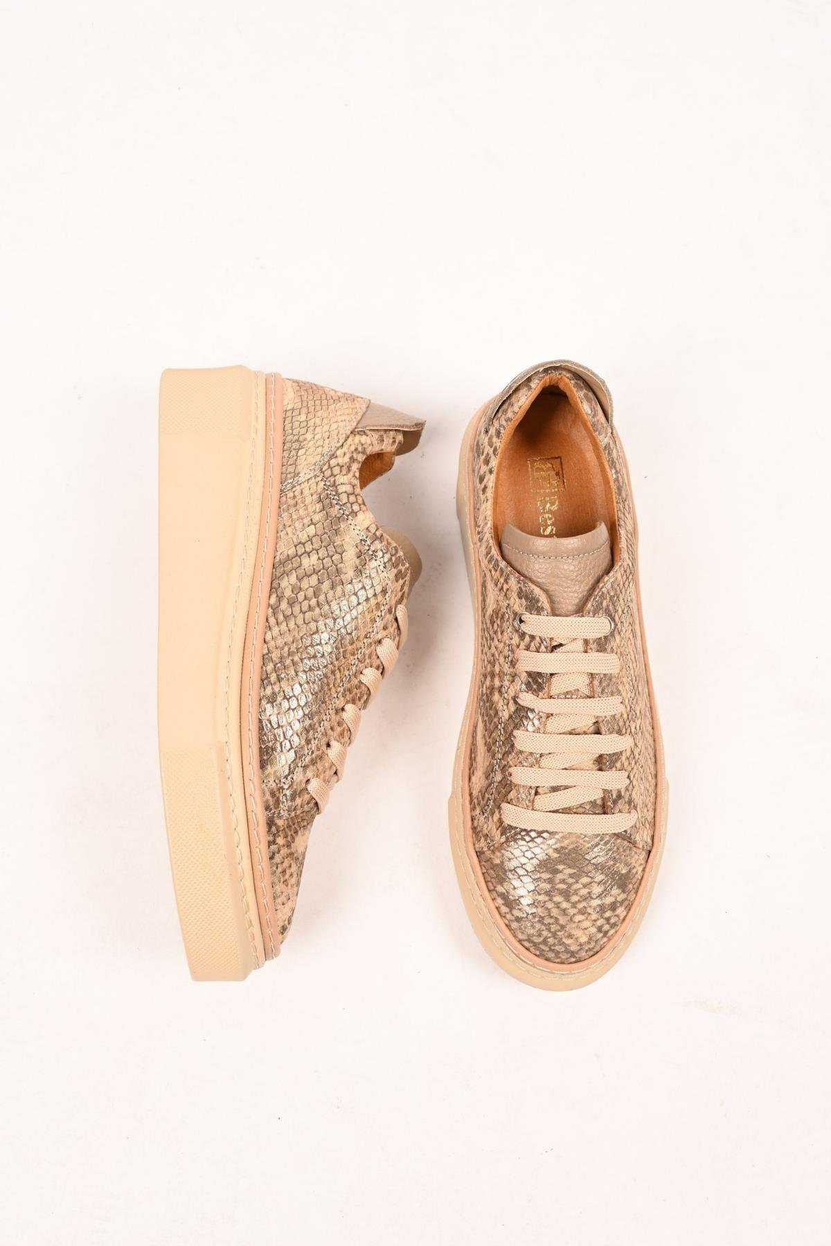 Bestello Bağcıklı Poli Taban Hakiki Deri Casual 334-5022-39 Kadın Ayakkabı334-5022-39_BEJ YILAN_36Casuals