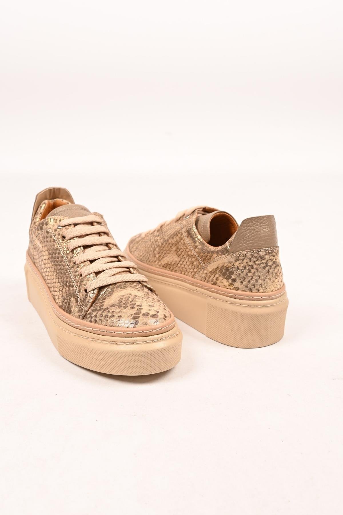 Bestello Bağcıklı Poli Taban Hakiki Deri Casual 334-5022-39 Kadın Ayakkabı334-5022-39_BEJ YILAN_36Casuals