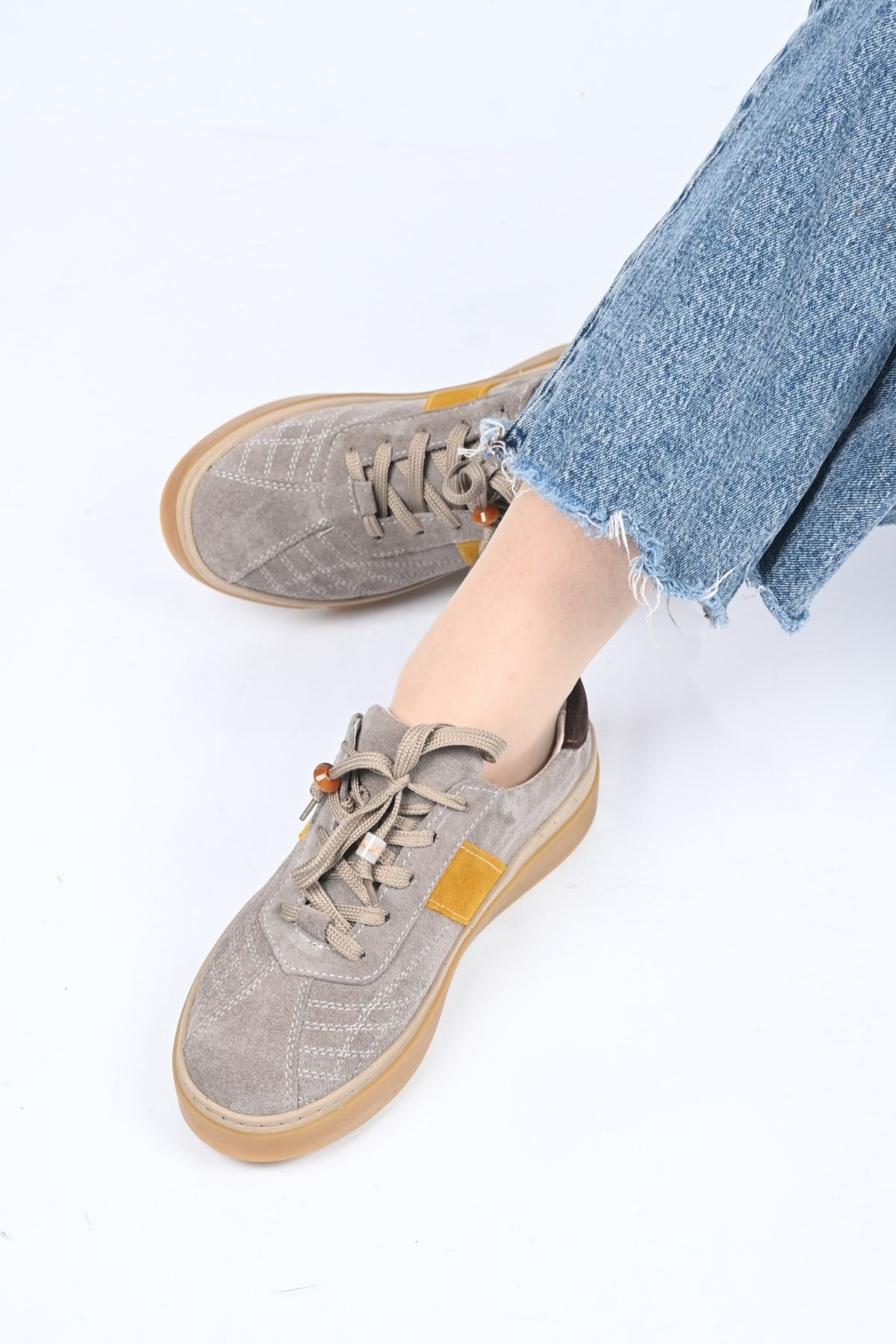 Bestello Bağcıklı Termo Taban Hakiki Deri Sneaker 345-1428 Kadın Ayakkabı345-1428_VIZON SUET_36Sneaker