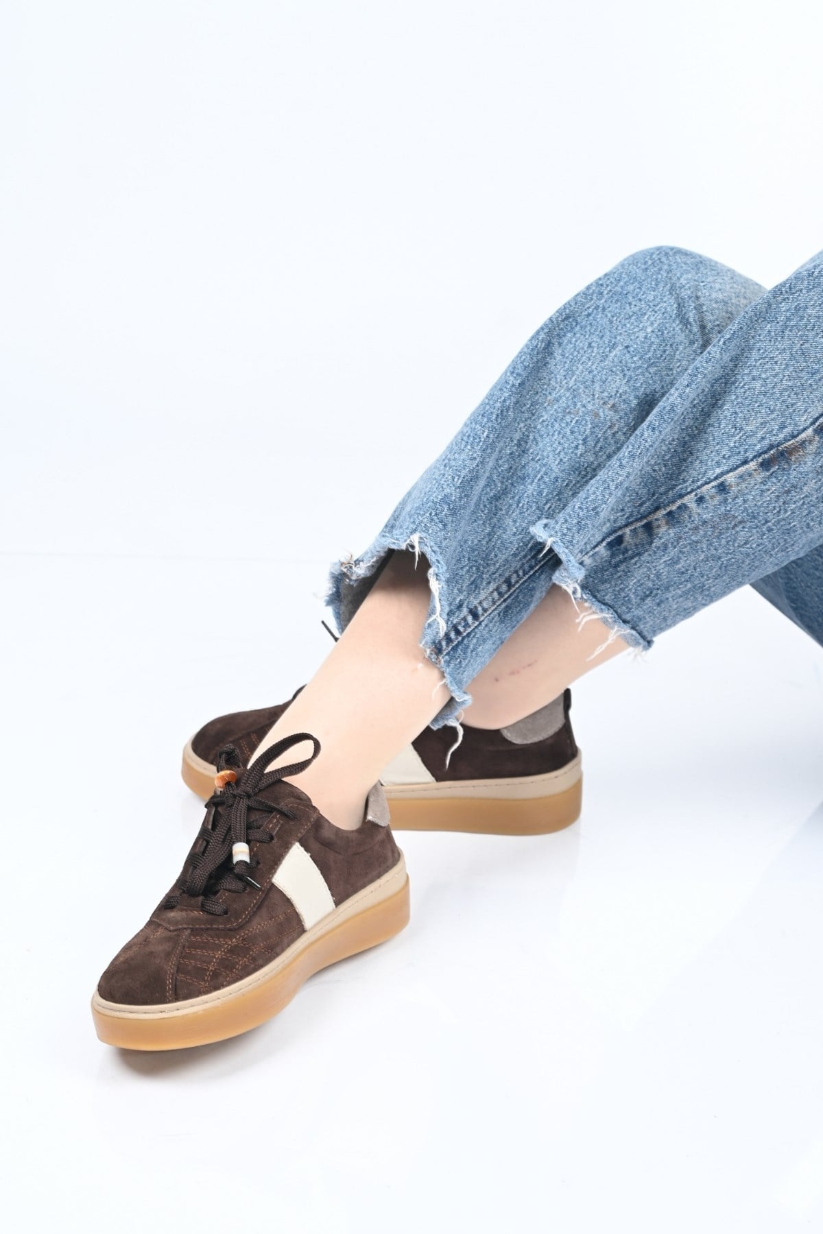 Bestello Bağcıklı Termo Taban Hakiki Deri Sneaker 345-1428 Kadın Ayakkabı345-1428_KAHVE SUET_36Sneaker