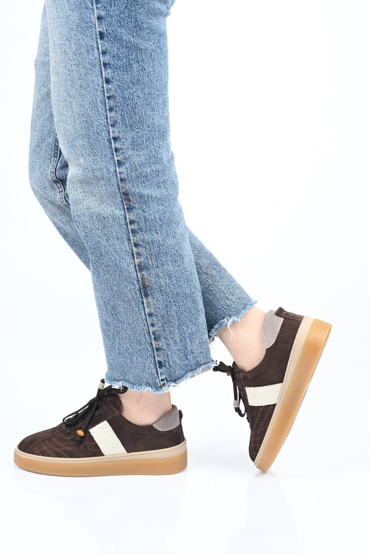 Bestello Bağcıklı Termo Taban Hakiki Deri Sneaker 345-1428 Kadın Ayakkabı345-1428_KAHVE SUET_36Sneaker