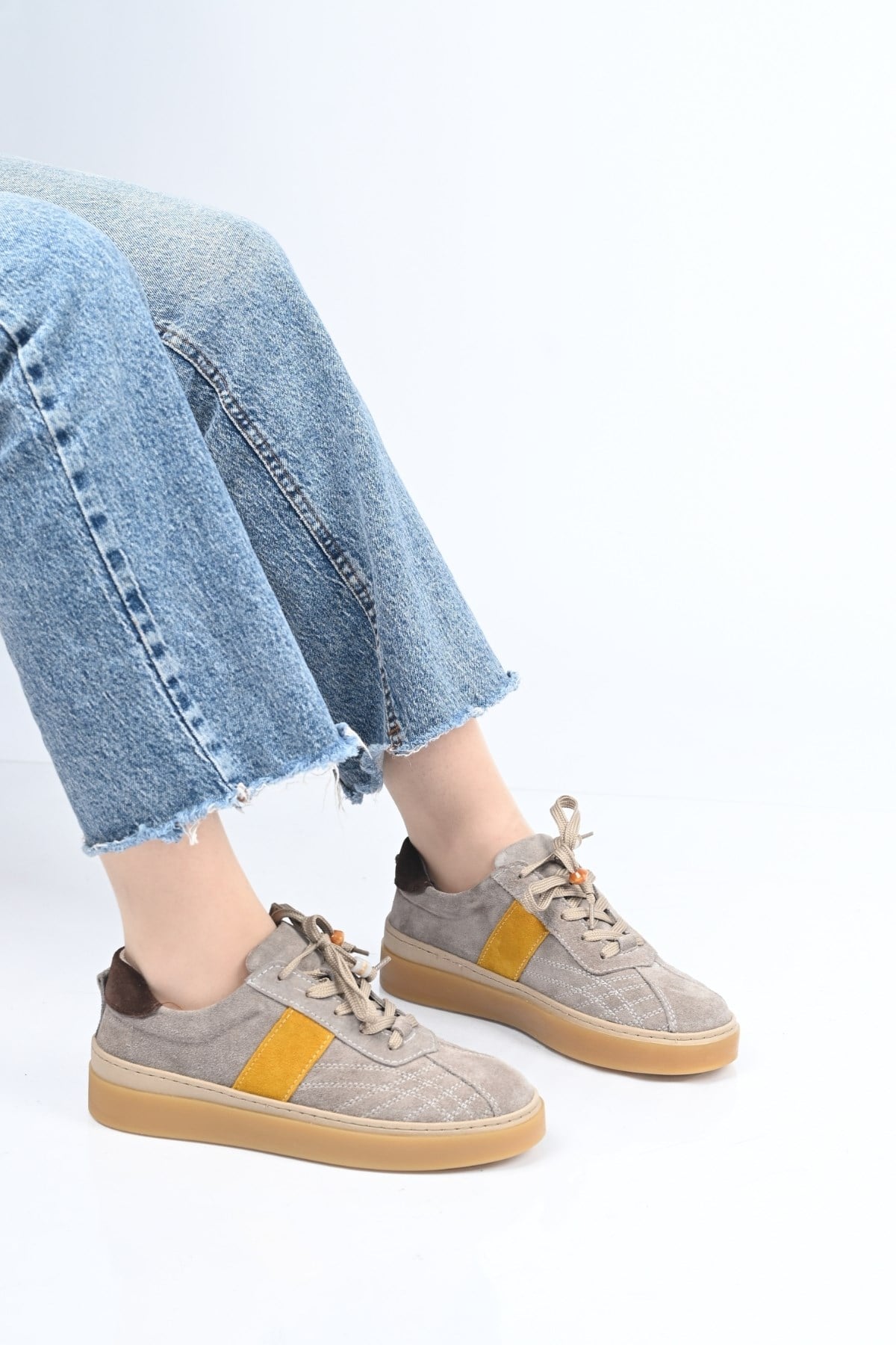 Bestello Bağcıklı Termo Taban Hakiki Deri Sneaker 345-1428 Kadın Ayakkabı345-1428_VIZON SUET_36Sneaker