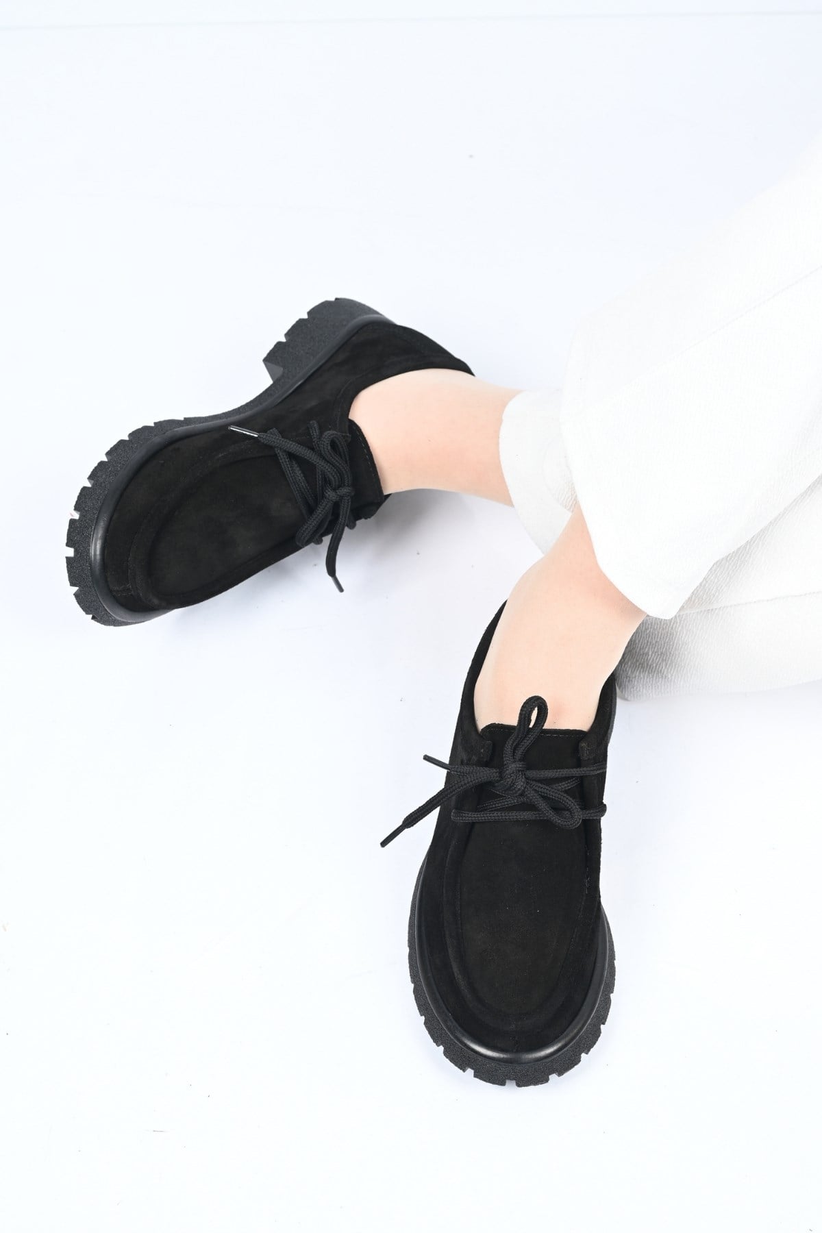 Bestello Bağcıklı Termo Taban Hakiki Deri Loafer 345-4247 Kadın Ayakkabı345-4247_SIYAH SUET_36Loafers & Moccasins 