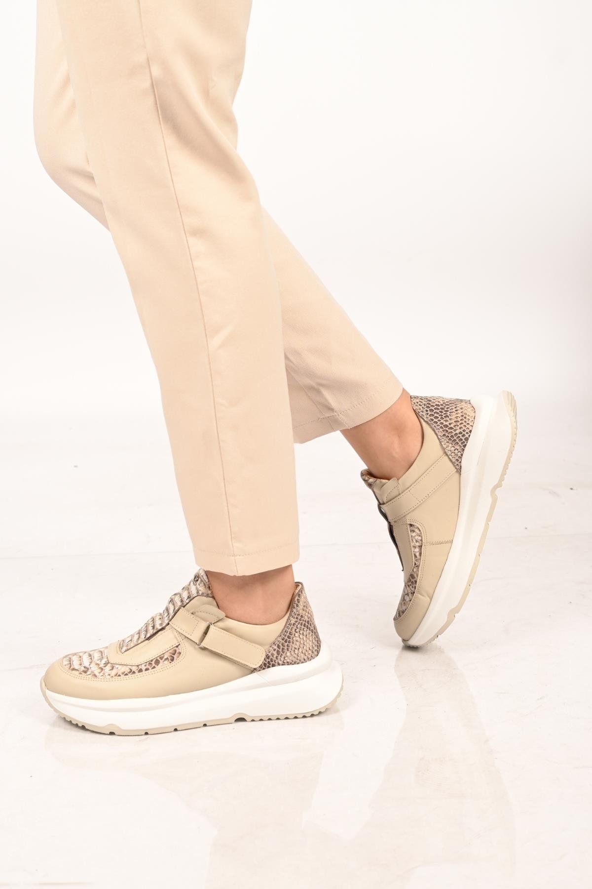 Bestello Bağcıksız Cırtlı Eva Taban Hakiki Deri Sneaker 101-8065-05 Kadın Ayakkabı101-8065-05_BEJ_36Sneaker
