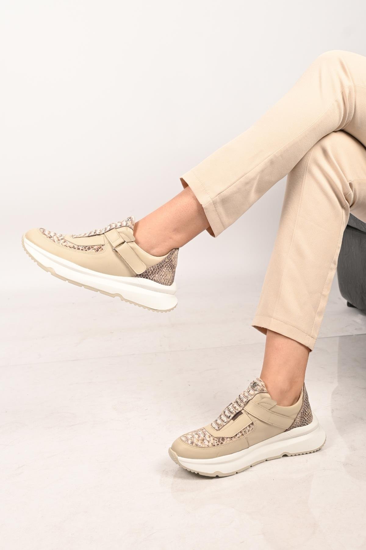 Bestello Bağcıksız Cırtlı Eva Taban Hakiki Deri Sneaker 101-8065-05 Kadın Ayakkabı101-8065-05_BEJ_36Sneaker