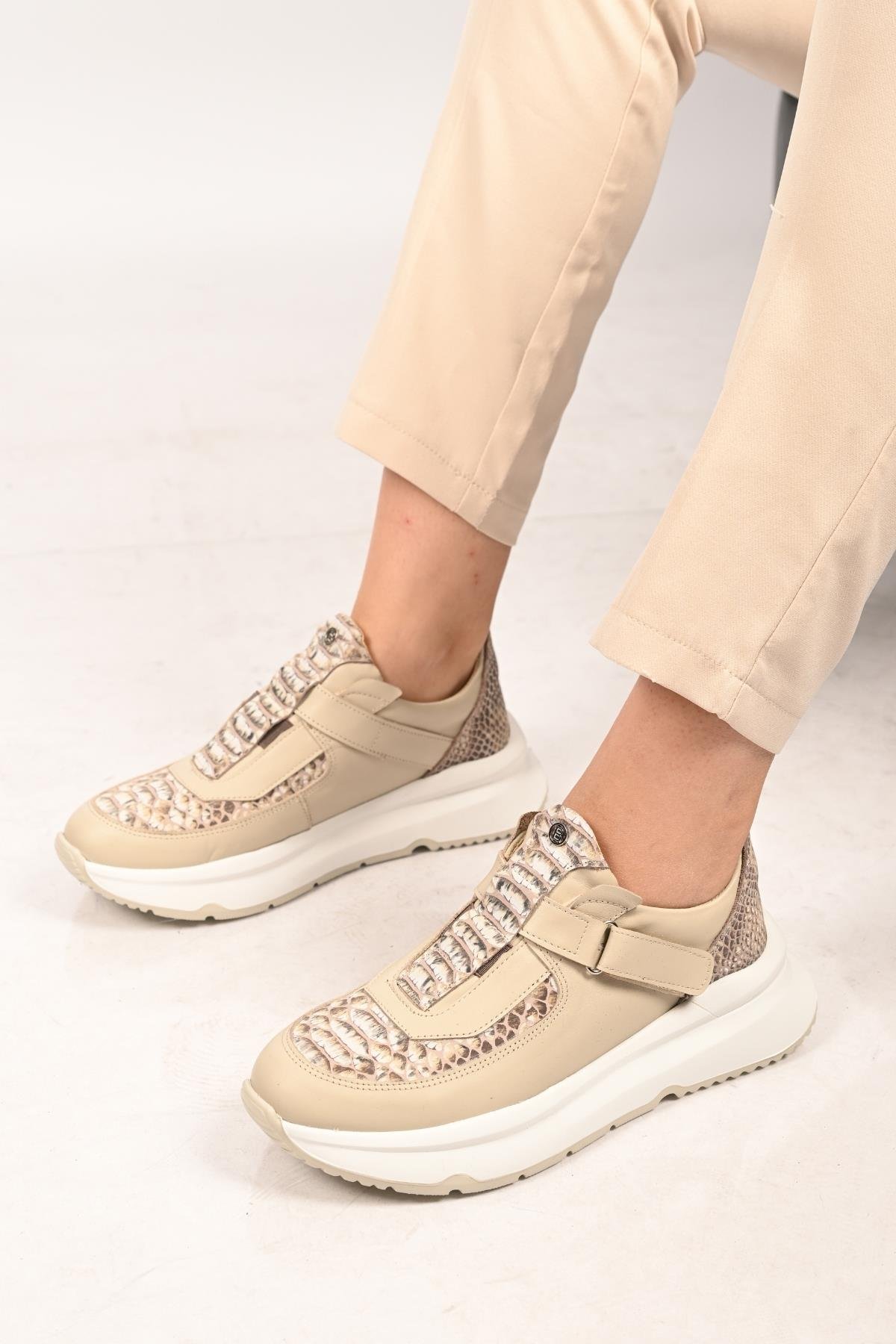 Bestello Bağcıksız Cırtlı Eva Taban Hakiki Deri Sneaker 101-8065-05 Kadın Ayakkabı101-8065-05_BEJ_36Sneaker