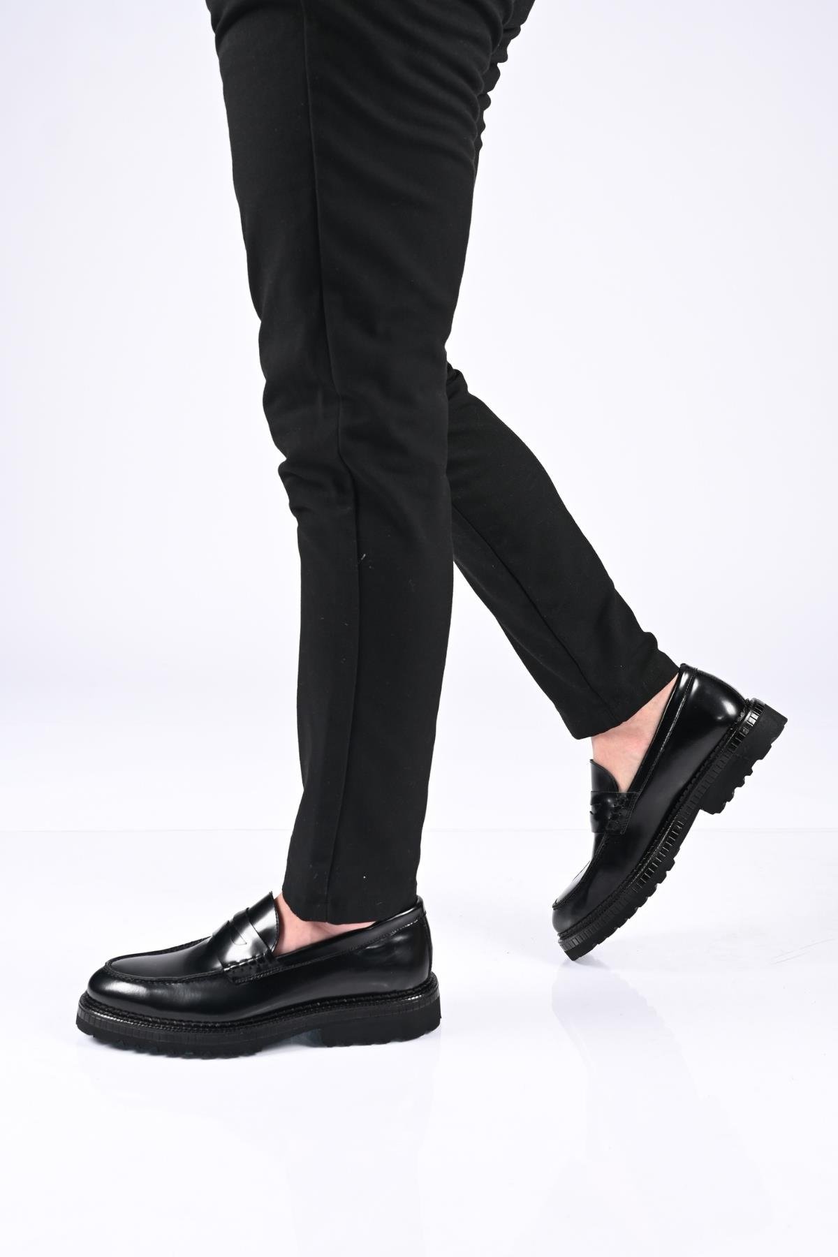 Bestello Bağcıksız  Eva Taban Hakiki Deri Loafer 174-802 Erkek Ayakkabı174-802_SIYAH ACMA_40Loafer