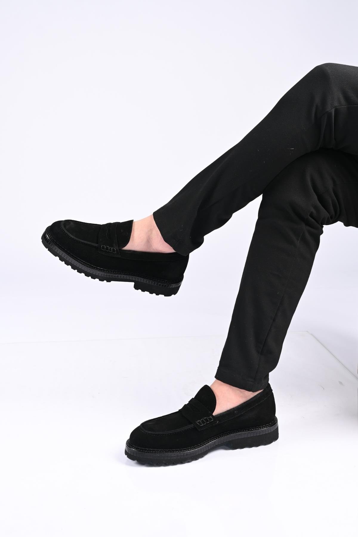 Bestello Bağcıksız  Eva Taban Hakiki Deri Loafer 174-802 Erkek Ayakkabı174-802_SIYAH SUET_40Loafer