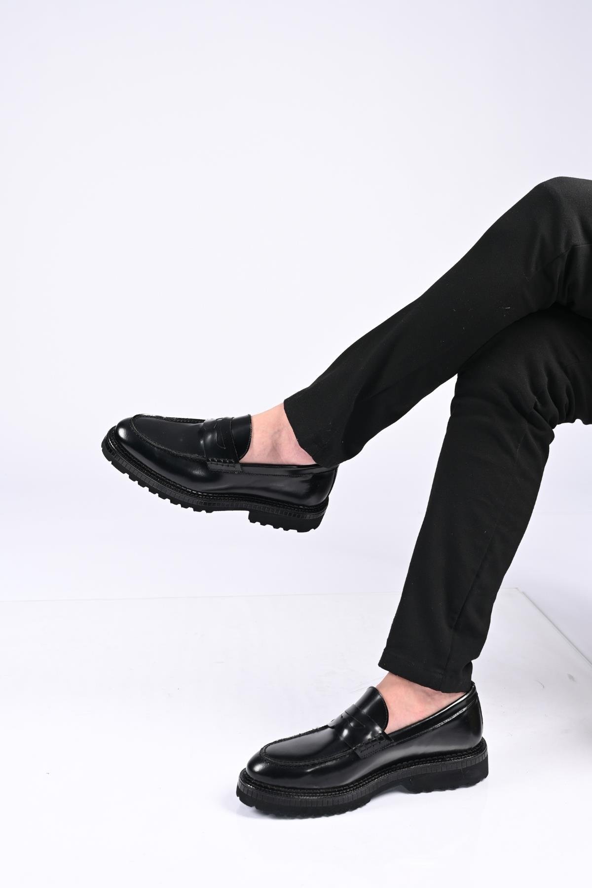 Bestello Bağcıksız  Eva Taban Hakiki Deri Loafer 174-802 Erkek Ayakkabı174-802_SIYAH ACMA_40Loafer