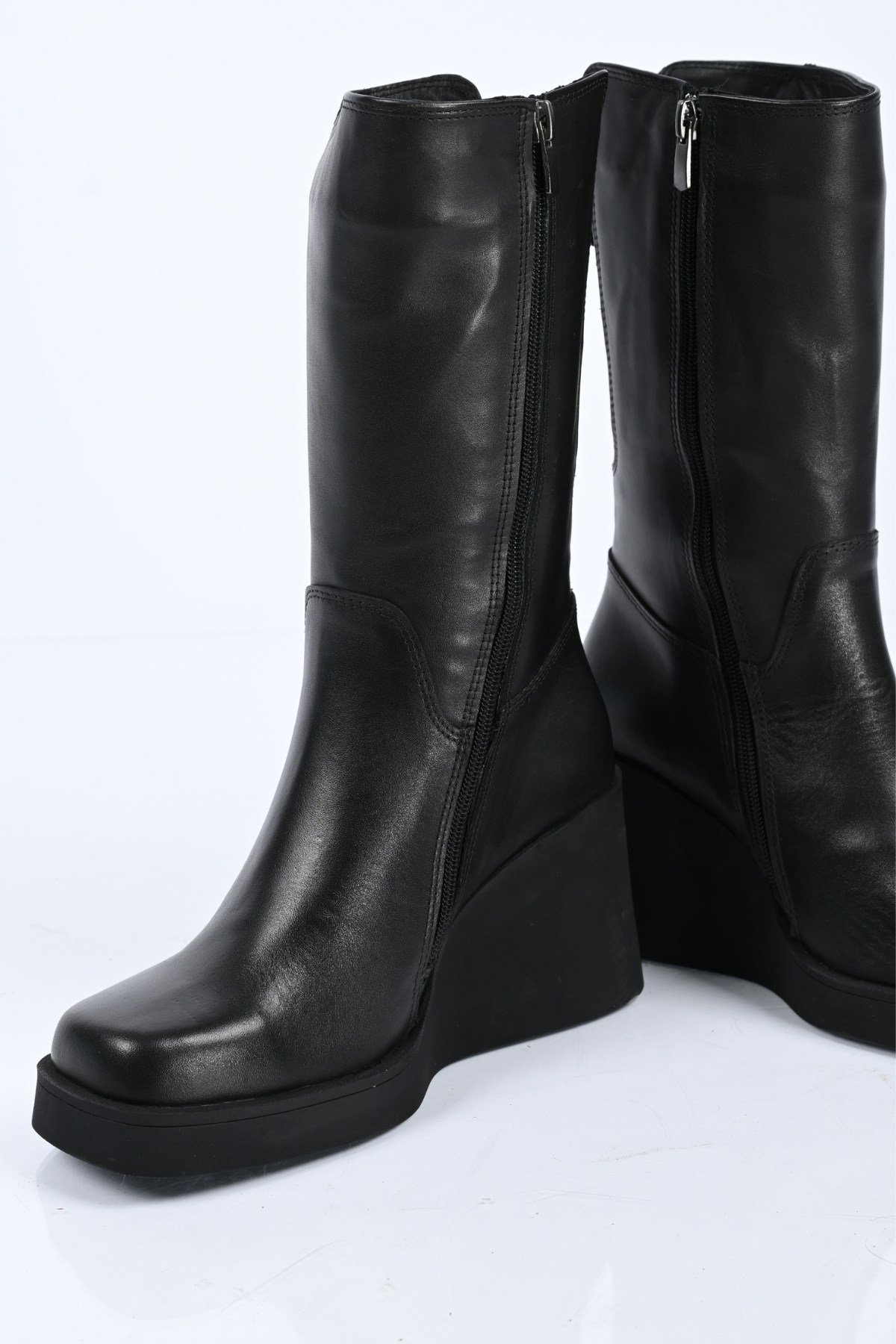 Bestello Bağcıksız Fermuarlı Hakiki Deri Dolgu Topuk Çizme 347-2501 Kadın Çizme347-2501_SIYAH_36High Boots