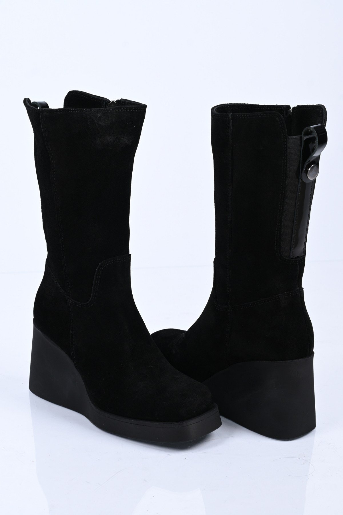 Bestello Bağcıksız Fermuarlı Hakiki Deri Dolgu Topuk Çizme 347-2501 Kadın Çizme347-2501_SIYAH SUET_36High Boots