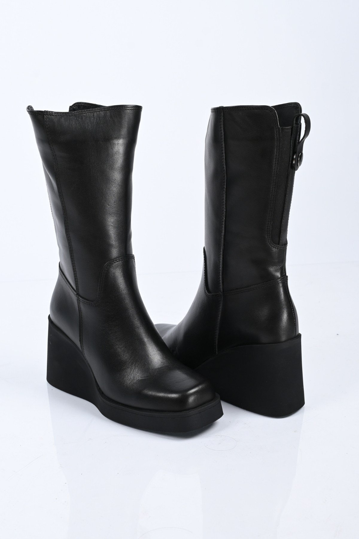 Bestello Bağcıksız Fermuarlı Hakiki Deri Dolgu Topuk Çizme 347-2501 Kadın Çizme347-2501_SIYAH_36High Boots