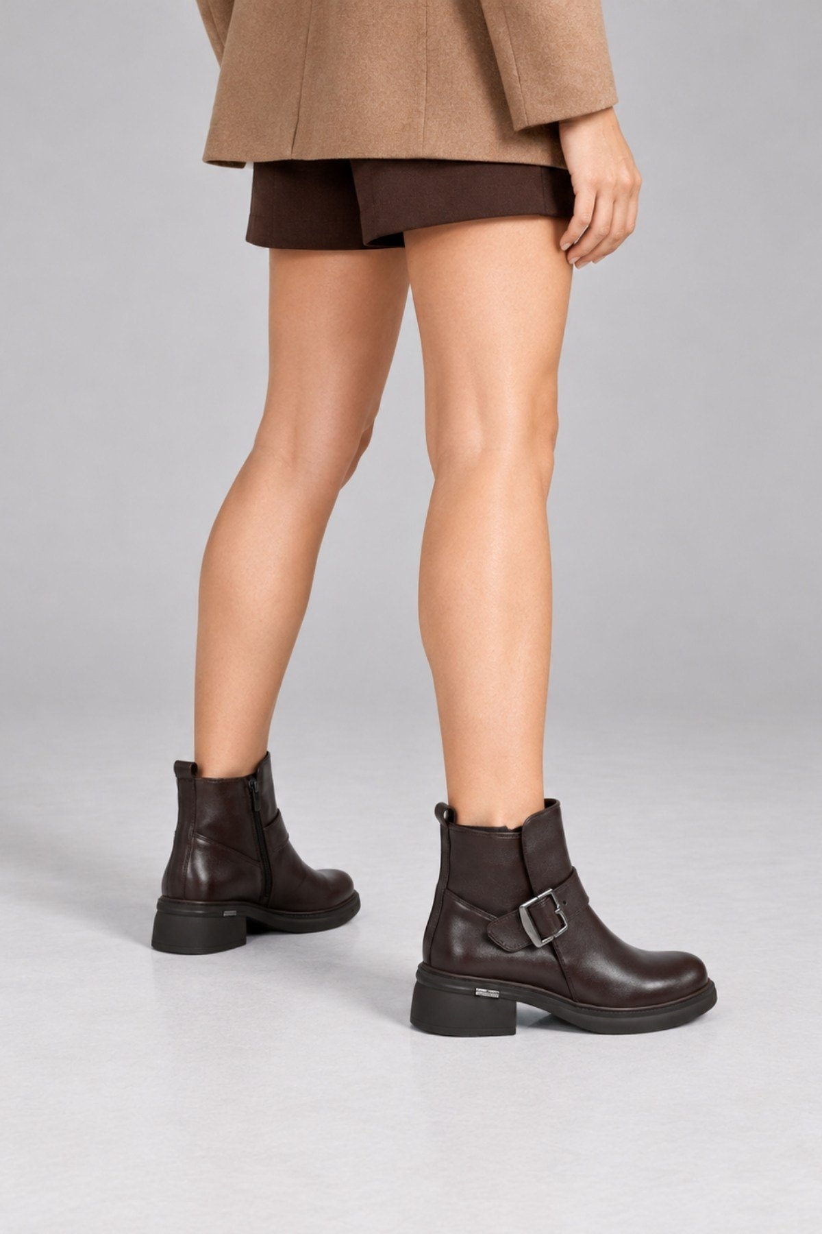 Bestello Bağcıksız Fermuarlı Hakiki Deri Kemer Toka Detaylı Casual Bot 347-7615 Kadın Bot347-7615_KAHVE_36Casual Boots