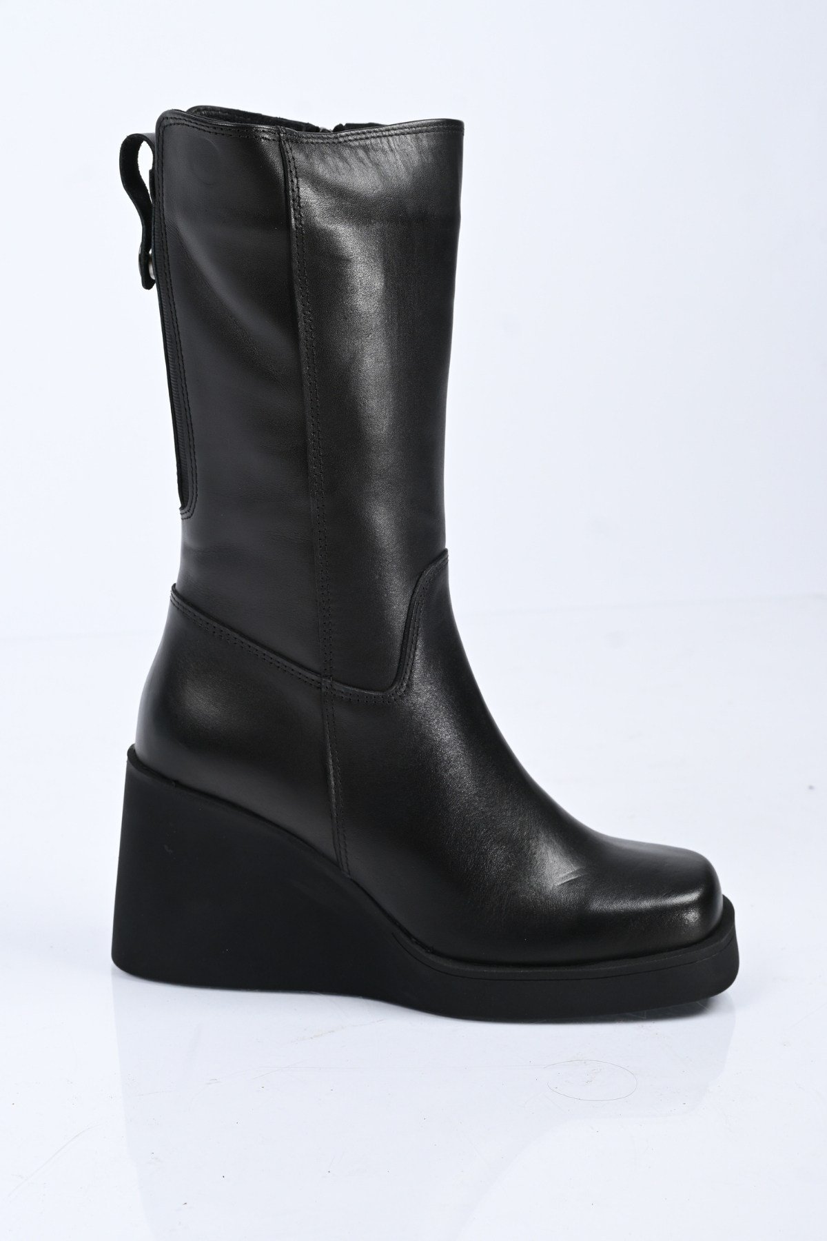 Bestello Bağcıksız Fermuarlı Hakiki Deri Dolgu Topuk Çizme 347-2501 Kadın Çizme347-2501_SIYAH_36High Boots