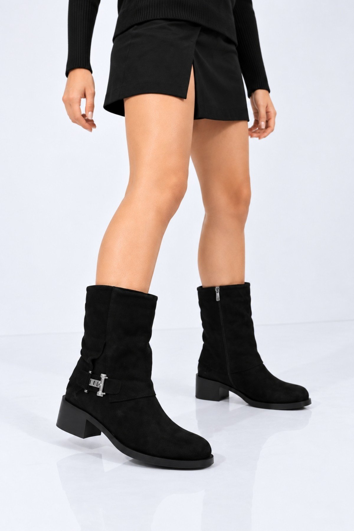 Bestello Bağcıksız Fermuarlı Hakiki Deri Casual Bot 340-5203 Kadın Bot340-5203_SIYAH SUET_36Casual Boots