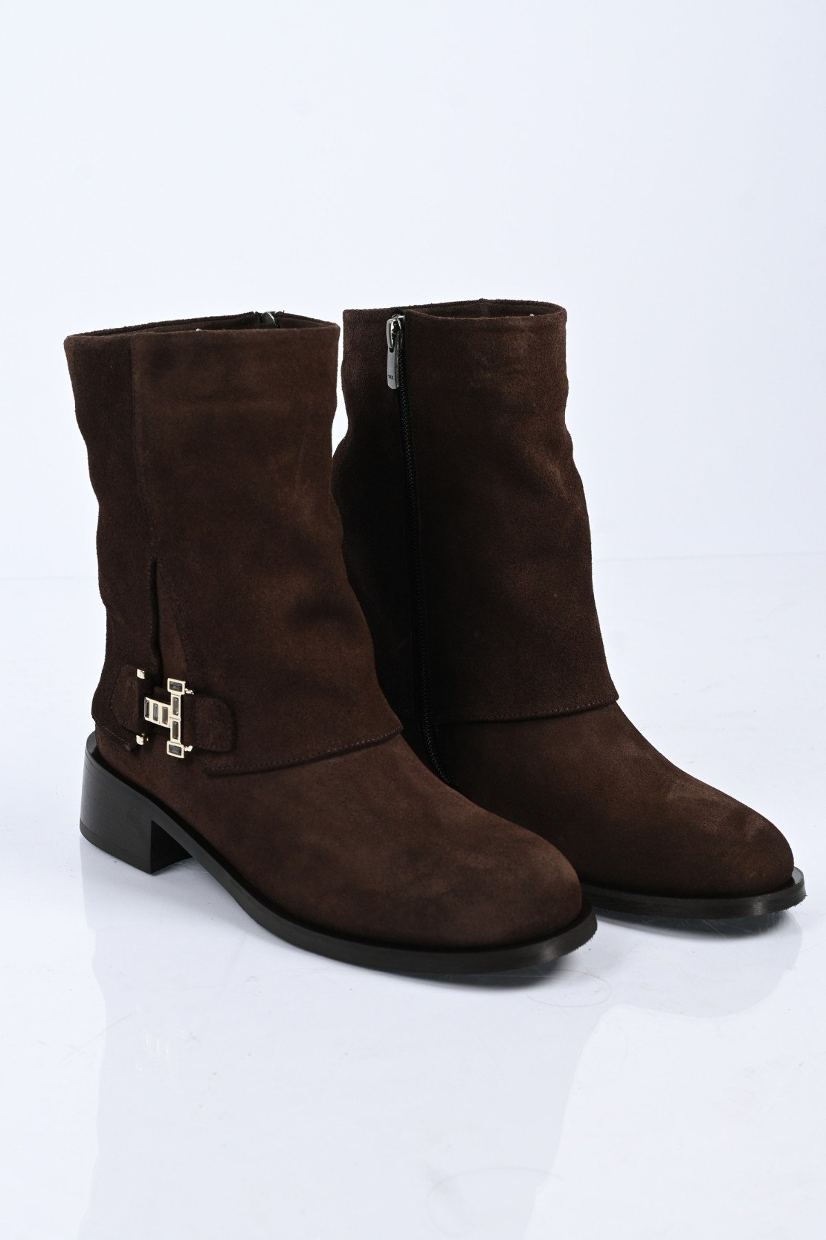 Bestello Bağcıksız Fermuarlı Hakiki Deri Casual Bot 340-5203 Kadın Bot340-5203_KAHVE SUET_36Casual Boots